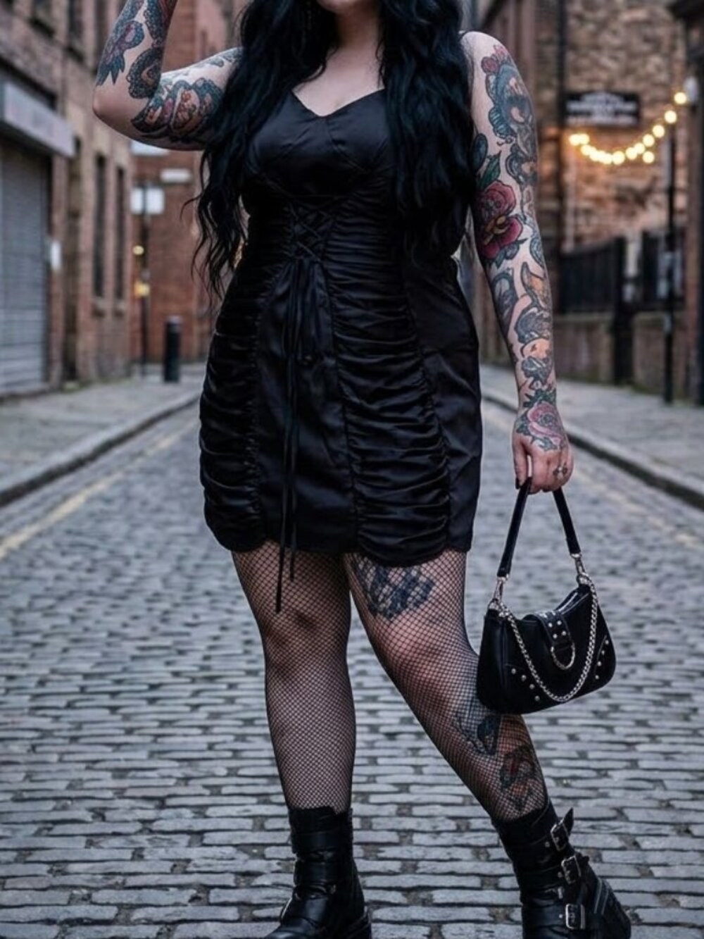 Find Me Plus Black Ruched Corset Satin Dress 2XL Fits XL Y2K Indie Sleaze Goth
